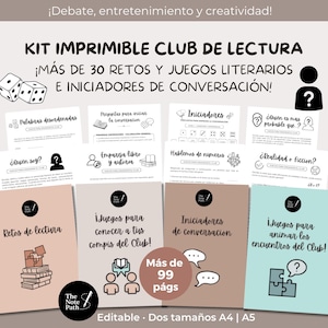 May include: A printable book club kit with over 30 literary challenges and conversation starters. The kit includes various game cards and prompts, with the text "The Note Path" at the bottom. The kit is available in two sizes, A4 and A5.