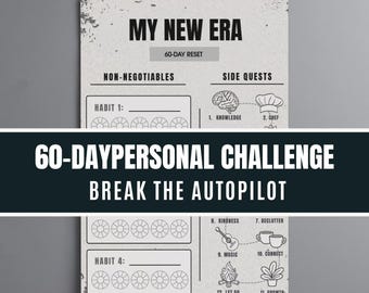 60 Day Challenge Tracker, 75 Hard Alternative, Monk Mode Habit Tracker, ADHD Dopamine Menu Planner, Side Quest Productivity Poster Printable