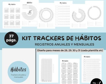 Kit Trackers de Hábitos | Registros Anuales y Mensuales | Year in Pixels | Planificador y Seguimiento Visual de Hábitos | Imprimible A4 A5