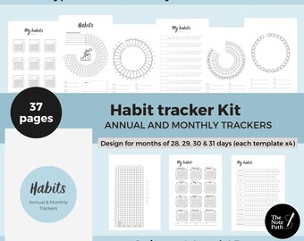 Habit Tracker Kit | Annual and Monthly Trackers | Year in Pixels | Visual Habit Planner & Tracker | Different designs | Printable A4 A5