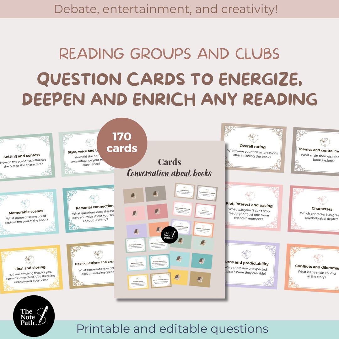 Book Club Conversation Starter Cards | 170 Printable & Editable ...