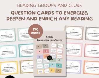 Book Club Conversation Starter Cards | 170 Printable & Editable Discussion Questions | Literary Group Activity | Book Review Game