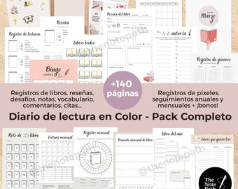 Diario de Lectura en Color | Planificador de Lectura | Reseñas de libros | Retos, Citas y Estadísticas | Anual y Mensual | Imprimible A4 A5