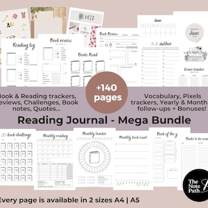 Utskrivbar läsdagbok Mega Bundle | Månatlig läslogg och statistik A4 A5 | Läsutmaningsspårare | BookTok-dagbok | Direktnedladdning bild 1