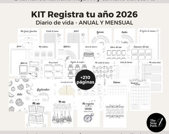 Kit Registra tu año 2026 | Registro anual y mensual | Trackers de hábitos, emociones, objetivos, salud y autocuidado | Imprimible A4 A5