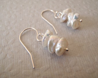 Ivory/White Keishi Pearl Stack & Sterling Silver Dangle Earrings