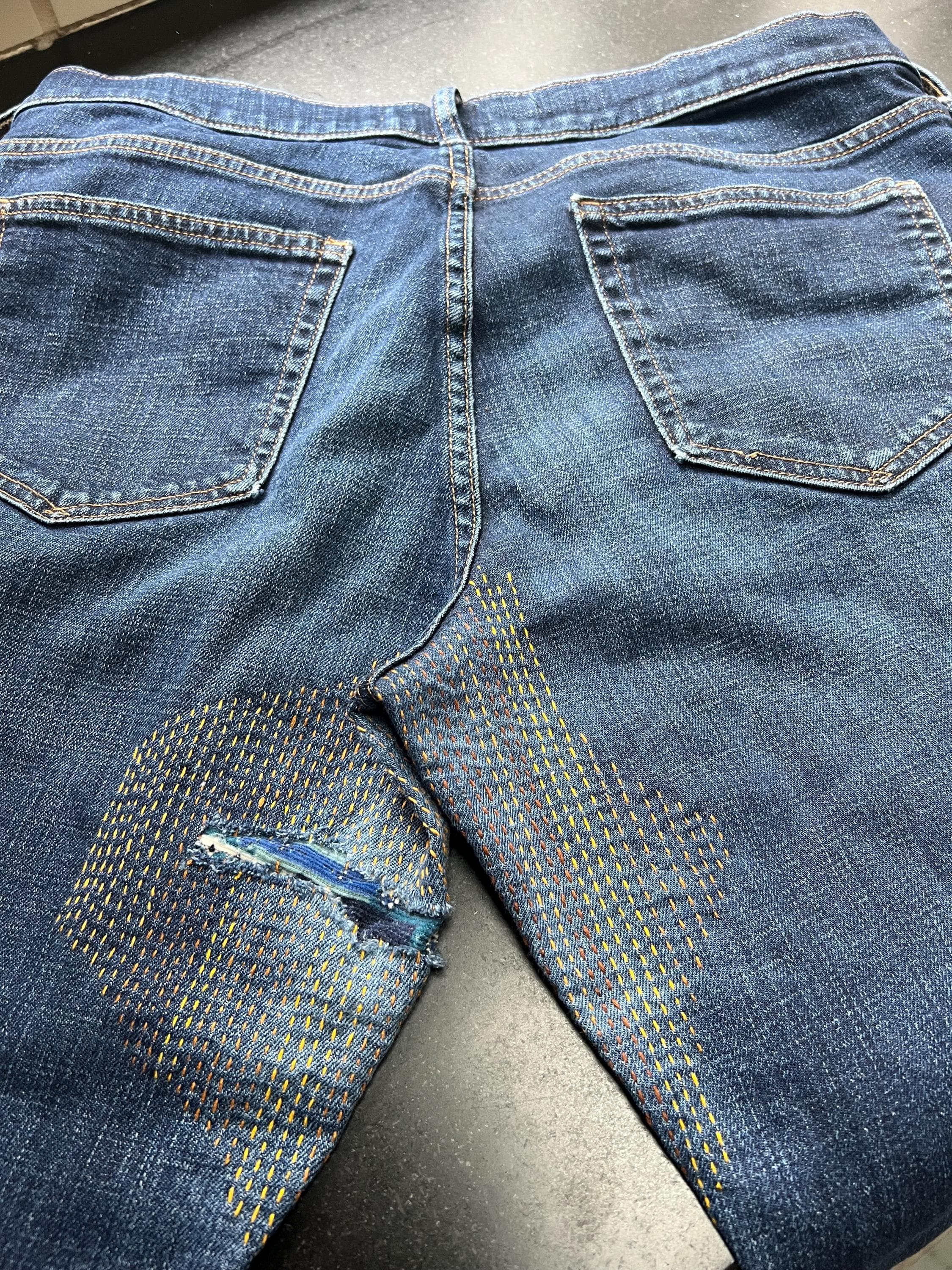 Invisible Mending Patching Jeans Crotch Sashiko Denim Repair