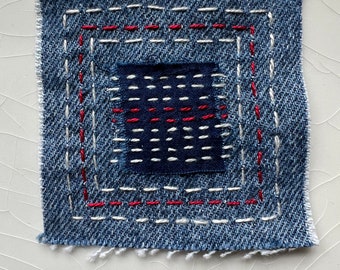 Small Hand-Stitched Sashiko/Boro Upcycled Denim Patch