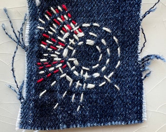 Tiny Hand-Stitched Sashiko/Boro Upcycled Denim Patch