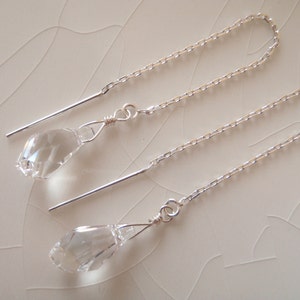 Ear Thread/Threader Earrings: Swarovski Crystal Clear Polygon Briolette Drop Dangle Earrings