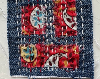 Small Hand-Stitched Sashiko/Boro Upcycled Denim Patch