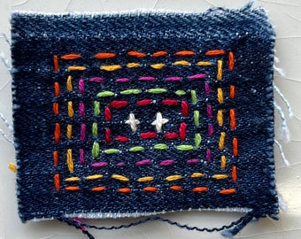 Tiny Hand-Stitched Sashiko/Boro Upcycled Denim Patch