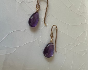 Sterling Silver & Amethyst Pear/Briolette Drop Dangle Earrings