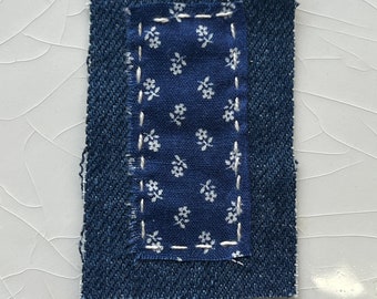 Small Hand-Stitched Sashiko/Boro Upcycled Denim and Vintage Floral Laura Ashley Fabric Patch