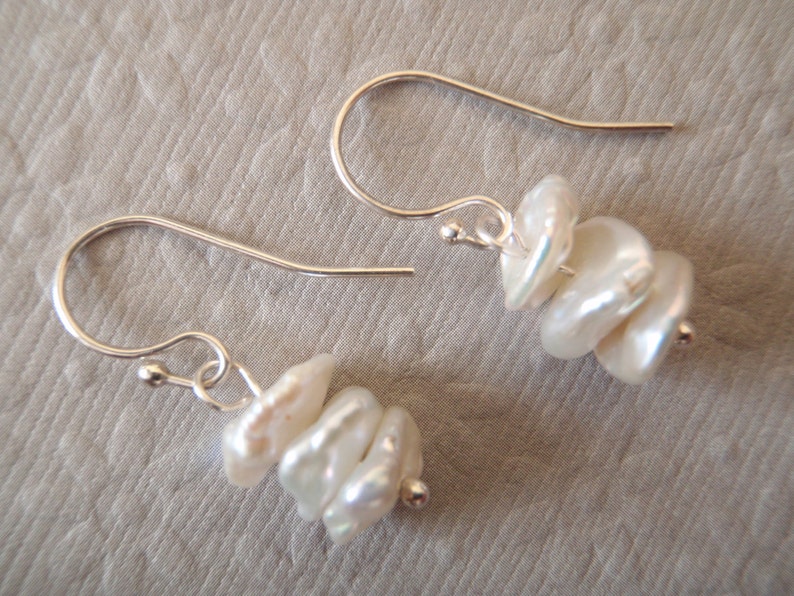 Ivory/white Keishi Pearl Stack & Sterling Silver Dangle - Etsy