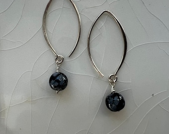 Snowflake Obsidian and Sterling Silver Hoop/Dangle Earrings