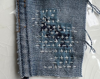 Small Hand-Stitched Sashiko/Boro Upcycled Denim Patch