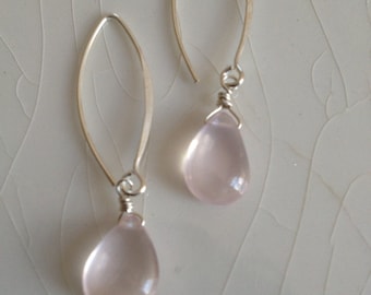 Smooth Rose Quartz Pear/Briolette Drops and Sterling Silver Hoop/Dangle Earrings