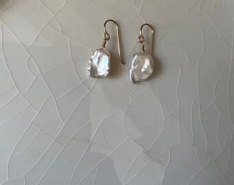 Small, Gold-Filled, Ivory/White Baroque Freshwater Keishi, Cornflake, Petal Pearl Dangle Earrings