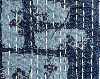 Small Hand-Stitched Sashiko/Boro Denim and Fabric Patch