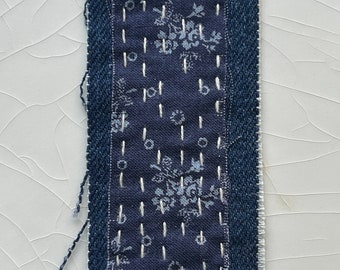Small Hand-Stitched Sashiko/Boro Upcycled Denim and Vintage Floral Laura Ashley Fabric Patch