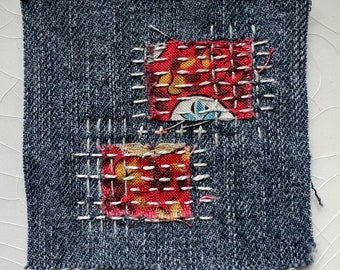 Small Hand-Stitched Sashiko/Boro Upcycled Denim Patch