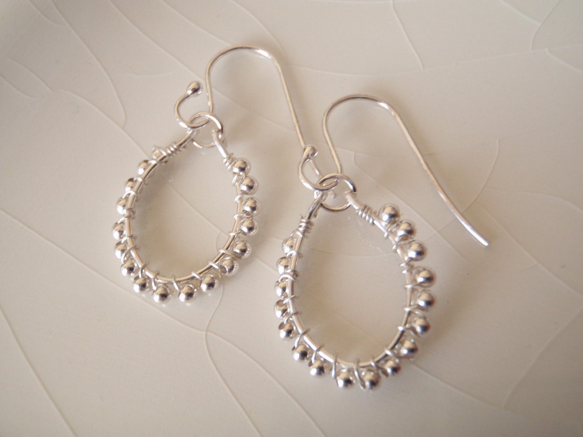 Tiny Sterling Silver Beaded/wrapped Dangle Earrings Etsy