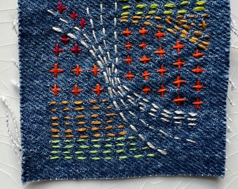 Small Hand-Stitched Sashiko/Boro Upcycled Denim Patch