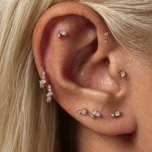 Twin Zircon Stud Earrings, Minimalist Two-Stone Earrings