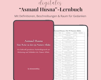 99 Names of Allah PDF German AsmaulHusna List Learning Tracker Digital Planner Muslim Islamic Gift Fillable Interactive Printable