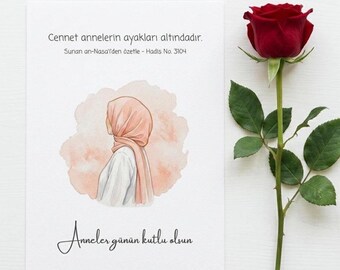 Islami Anneler Günü Posteri – Müslüman Anne Hediyesi – Islamic Mother's Day Poster with Hadith – Muslima Gift Printable PNG & PDF