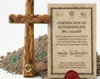 Olive Wood Cross with Temple Mount Soil, Handcrafted Jerusalem Wall Decor (8-Inch)