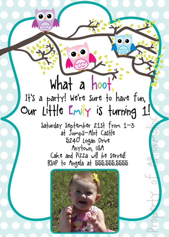 Items similar to Owl Themed Invitation with picture Digital