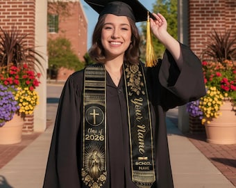 Mexican Catholic Graduation Stole, Personalized Virgen de Guadalupe Grad Sash Class of 2026