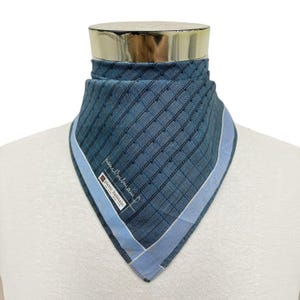 Vintage Pierre Balmain Paris Handkerchief Cotton Pocket Square Blue Checked Grid Pattern Bandana Scarf Luxury Retro Neck Wear Designer