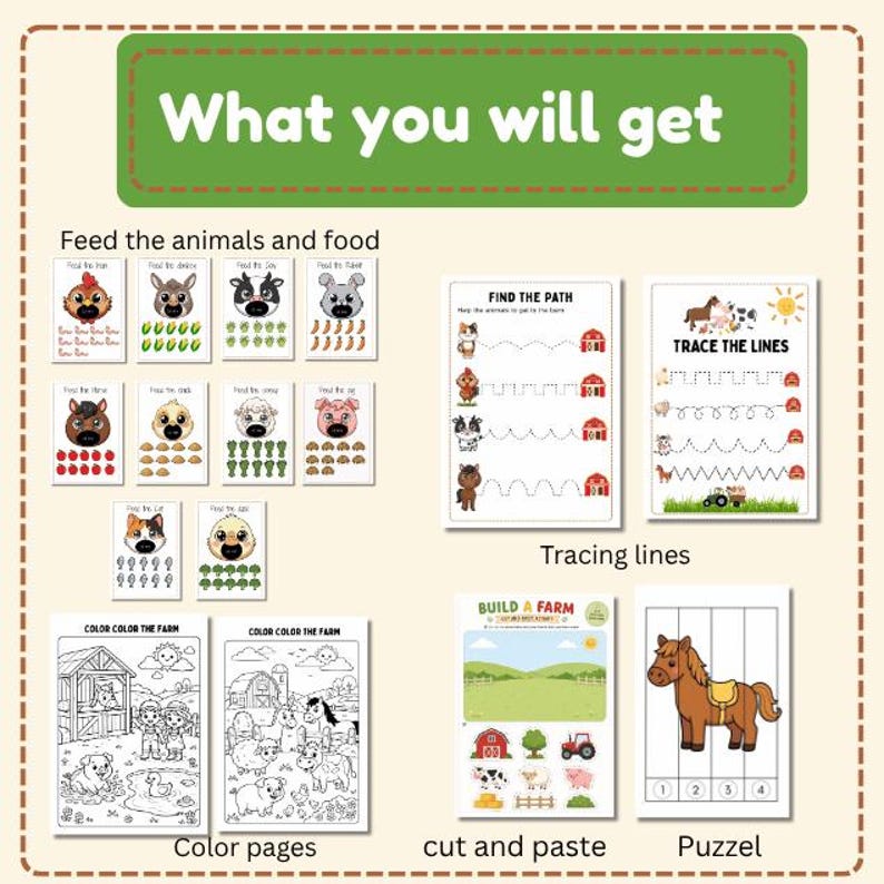 Feed the Farm Animals Printable | Fine Motor Skills| Toddler Busy Book ...