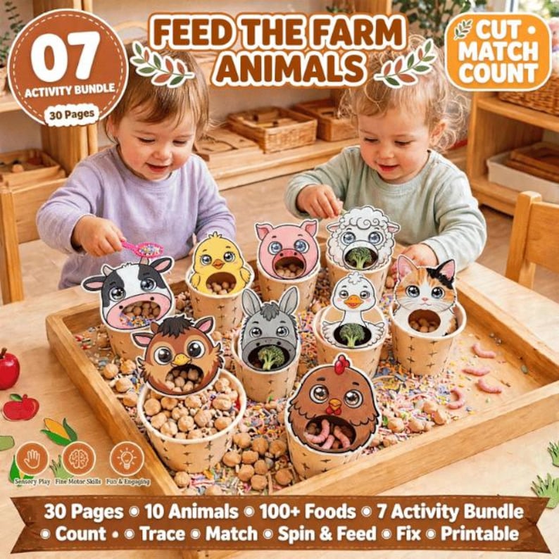 Feed the Farm Animals Printable | Fine Motor Skills| Toddler Busy Book ...