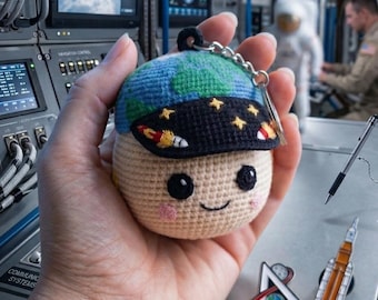 RISE Artemis II Crochet Plush Keychain, Copy Moon Joy Keychain, Handmade Gift for Sci-Fi Fan, Space Enthusiast Gift