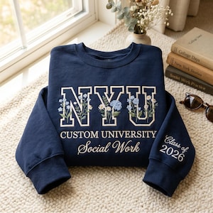 Embroidered Custom Floral Letter Sweatshirt, Personalized University College Crewneck, Sorority Apparel, Varsity College Name Shirt