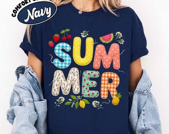 Comfort Colors® Patchwork Summer Shirt, Quilted Gingham Floral Cottagecore Tee, Vintage Aesthetic Flower Top Cottagecore Shirt Spring Shirt