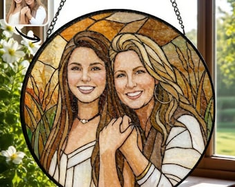 Custom Stained Glass Photo Suncatcher, Custom Family Photo Suncatcher, Family Photo Stained Glass Gift, Sister Gift Idea, Custom Mom Gift