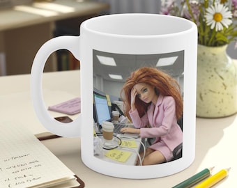 Funny Doll Face Mug, Disgusted Barbie Meme Coffee Cup, Sarcastic Office Humor Gift, Unhinged Mood Mug for Best Friend, Weird Dollhouse Gift