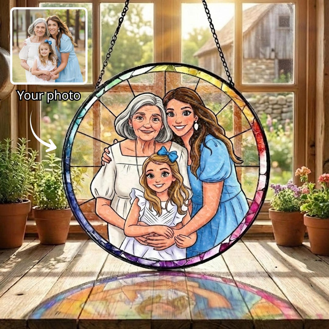 Custom Photo Faux Stained Glass Suncatcher, Gift for Grandma, Family ...