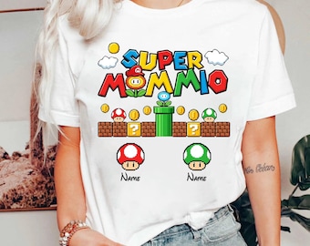 Super Mummio T-Shirt, Super Mummio T-Shirt, Retro Mario Gaming personalisiertes Muttertags-T-Shirt, Mama-Mummy-Frauen-Geburtstag-bestes Geschenk für Mamas Top