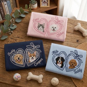 Custom Pet Portrait Embroidered Sweatshirt, Personalized Locket Heart Coquette Shirt, Locket Dog Mom Shirt, Custom Photo Pet Lover Gift image 2