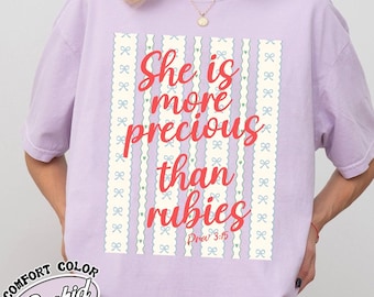 She Is More Precious Than Rubies Shirt, Faith Shirt, Religious Shirt, Spring Shirt, Whimsy Shirt, Lace Shirt, Stripes Shirt, Dainty Shirt