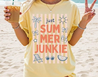 Comfort Colors Beach Vacation Shirt Summer Junkie TShirt Summer Vibes T Shirt Tropical Palm T-Shirt