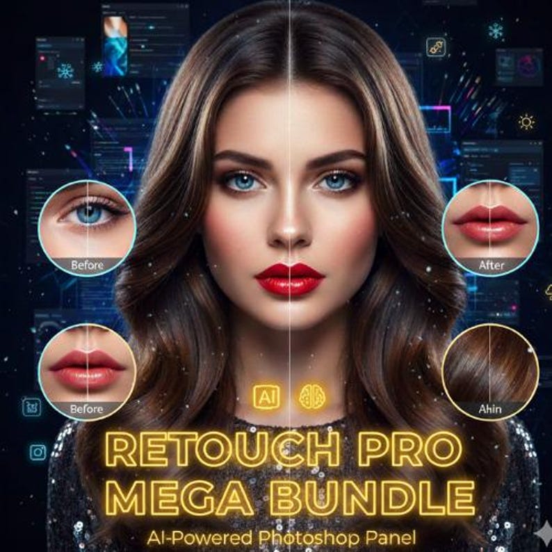 Retouch Pro Mega Bundle for Adobe Photoshop | AI Skin, Eyes, Hair, Lips ...