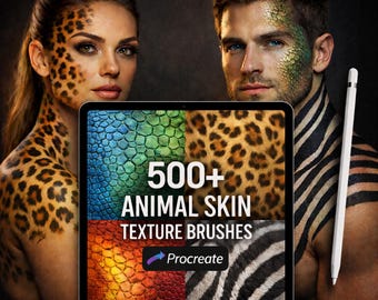 500 pinceles realistas de piel de animal para Procreate / Paquete de texturas / Leopardo, serpiente, cocodrilo, cebra / Texturas para arte corporal y fantasía
