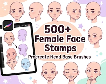 500+ Female Face Stamps Procreate | Minimal Head Base Brushes | Clean Portrait Templates | Procreate Drawing Kit | iPad Art Tools
